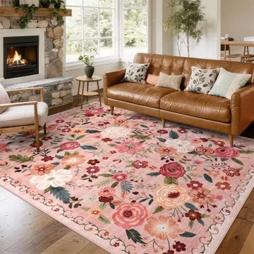 8x10 Washable Area Rug for Living Room, 8' x 10' (Rectangular), Dark Pink