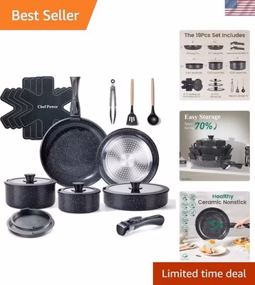 19-Piece Detachable Ceramic Cookware Set | Nonstick & Space-Saving Design
