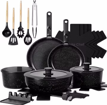 Pots and Pans Set Non Stick, 21 Pcs Ceramic Cookware Set with Detachable Handles