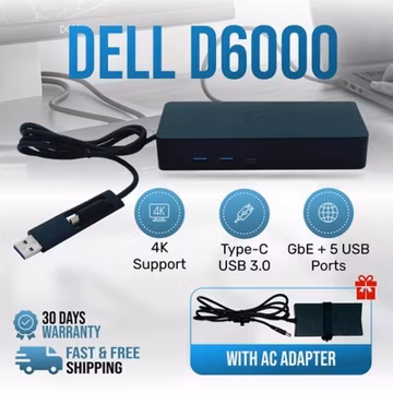 Genuine Dell D6000 Dual Display USB-C Universal Docking Station w/130W Adapter