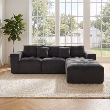 L-Shaped Modular Compression Sofa, 3-Seater, Corduroy, Gray