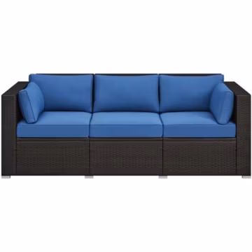 3-Seater Patio Wicker Rattan Sofa w/ Throw Pillows & Protective Cover & Cushions