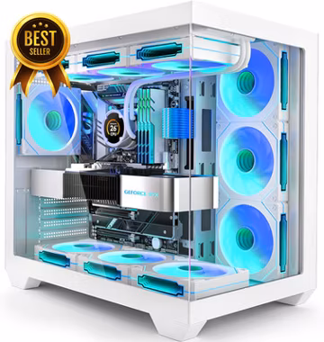 White ATX Gaming PC Case with 7 ARGB PWM Fans Type C Tempered Glass