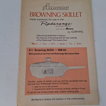 Amana Browning Skillet Radarange Microwave Oven Manual Corning MW-83 Recipes