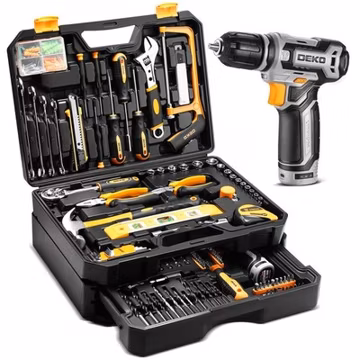 DEKOPRO Home Mechanic Toolbox with 12V Power Cordless Drill Hand Repair Tools