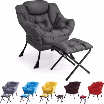 Fabric Large Lazy Chair Accent Reading Lounge Sofa Chair with Armrest & Ottoman