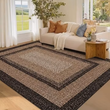 Farmhouse Printed 8x10ft Brown Black Rug Washable Non Slip Living Dining Bedroom