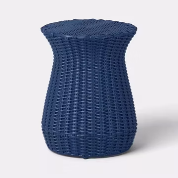 All-Weather Wicker Round Monochromatic Rope Accent Patio End Table Navy