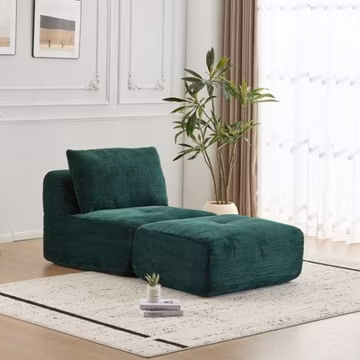 Modern Memory Foam Modular Sectional Sofa with Ottoman, Green