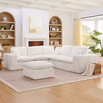 Sectional Sofa Modern Boucle L shaped with Moveable Ottoman, Comfy Cloud Couch