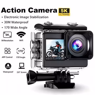 Action Camera 5K 60FPS WiFi EIS Dual Screen Waterproof Sports Camera Remote