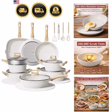 24Pcs Pots and Pans Set Non Stick,Ceramic Cookware Set with Titanium-Reinforc...