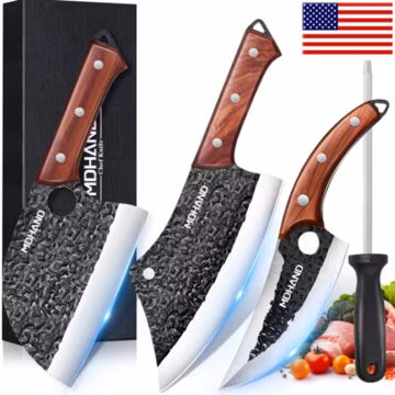 Butcher Knife, Custom Hand Forged Damascus Steel Chef Knife Set Kitchen Knives