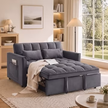 54'' Sleeper Sofa Bed, Convertible Pull Out Couch Futon with Side Pockets, Ve...
