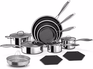 14-Piece Nonstick Hybrid Hex Cookware Set - Induction & Oven Safe, PFOA Free