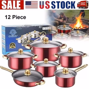 12PCS Cookware Set Nonstick Pots and Pans With Lids Home Kitchen Cooking Tool US
