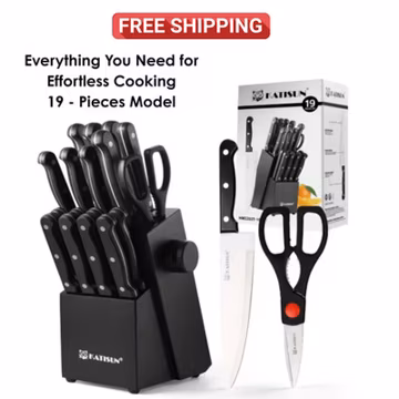 19 Piece Carbon Steel Knife Set Block Built-In Sharpener German Steel Cutlery