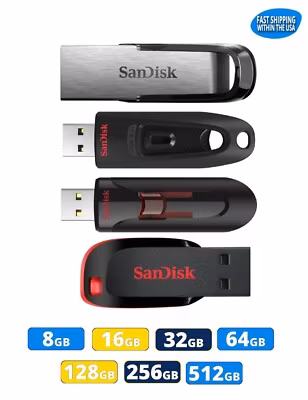Sandisk Flash Drive 16GB 32GB 64GB 128GB 256GB 512GB Blade Glide Ultra Flair lot
