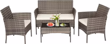 | 4-Piece Patio Furniture Set | Gray & Khakhi | Outdoor Wicker Furniture with Co