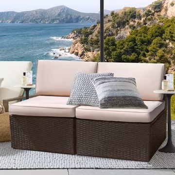 2 Pieces Patio Furniture Sets Outdoor Sofa Small Sectional Couch | With Thick