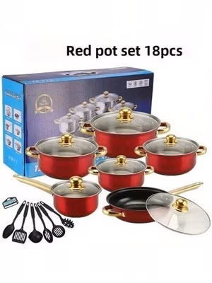 18-Piece Ceramic Non-Stick Cookware Set Stainless Steel