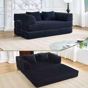 Convertible Sleeper Sofa Bed, Corduroy Folding Couch, Black
