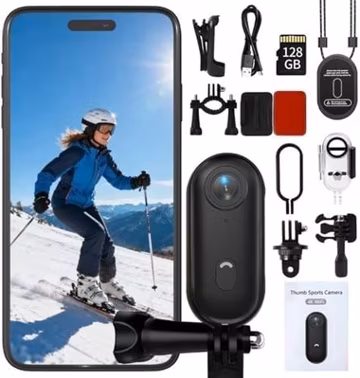 4K Mini Action Camera 128GB Thumb POV Waterproof 131ft WiFi Magnetic Mount
