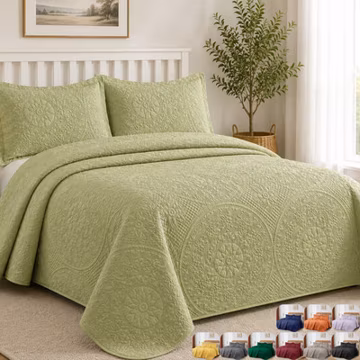 Luxury Bedspread Bedding Set 3 Piece Reversible Soft Quilted Coverlet Bed Throw