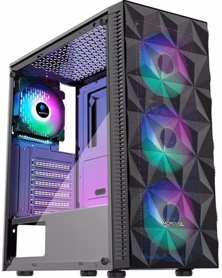 MOROVOL PC Case Pre-Install 4 RGB Fans, ATX Gaming Computer Large Size, black