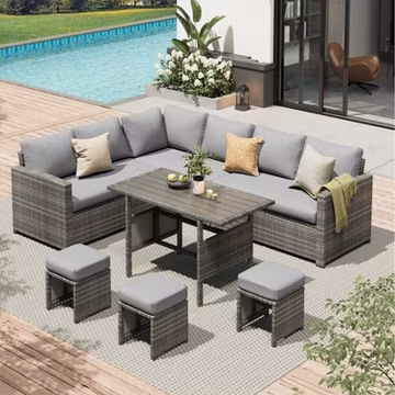 Patio Furniture Sets 7-Pieces Outdoor Sectional Sofa Rattan Wicker Sofa W/ Table