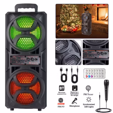 2000W Large Party Bluetooth Speaker Heavy Bass Stereo Sound + Mic Indoor/Outdoor