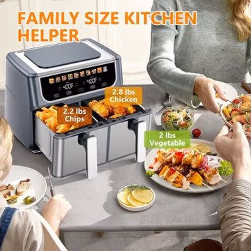 9.5 Quart Large Dual Basket Air Fryer-Black