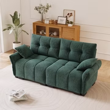Two-Seater Sofa with Chenille Upholstery, Green, Ergonomic Design