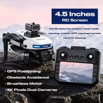 4K Cameras GPS Drone, 4.5'' RC Screen, Brushless Motor, Auto Return, 2 Batteries