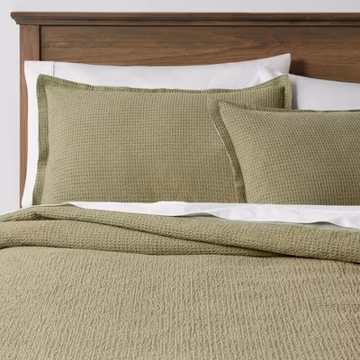 Full/Queen Washed Waffle Weave Duvet Cover and Sham Set Sage Green -