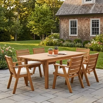 7-Piece Acacia Wood Outdoor Dining Set, 6 Chairs & 1 Expandable Table