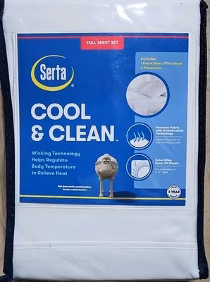 Serta Cool & Clean Full Sheet Set White 4-Piece Antimicrobial Wicking