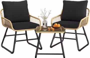 3 Piece Outdoor Patio Wicker Bistro Furniture Sets w/2 Rattan Chairs&Glass Table