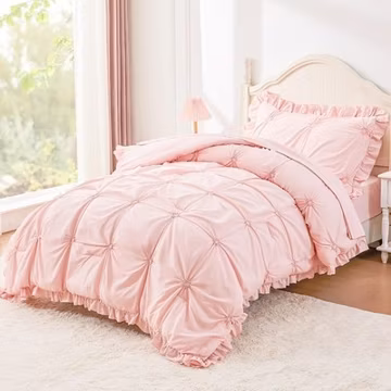 Pink Boho Twin Comforter Set for Girls - 4 Piece Ruffle Bedding