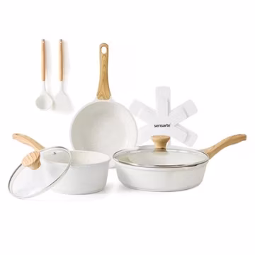 10-Piece Ceramic Pots and Pans Set, White Induction Nonstick Cookware Set White
