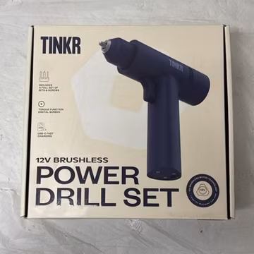 TINKR Cordless Brushless Power Drill, 12V, 30 Torque Settings, Dual Speed, LED