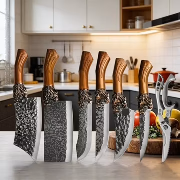 Forged Kitchen Knife Set with Scissors Sharp Chef Knives for Meat Vegetable