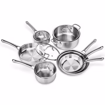 Tri-Ply Clad Stainless Steel Cookware Set 11-Pieces, Oven Safe to 500°F