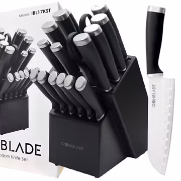 17-Pieces Kitchen Knife Set with Block Wooden German Stainless Steel w/Sharpener