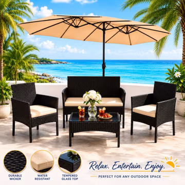 4PCS Patio Rattan Conversation Set Outdoor Furniture Cushion Sofa Beige Cushions