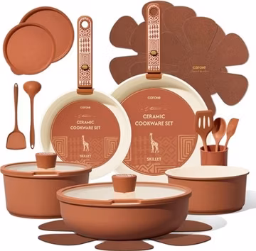 Ceramic Nonstick Cookware Set Detachable Handles Non Toxic Induction Safe