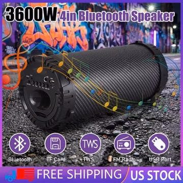 Portable 4" Bluetooth Speaker Wireless Stereo Bass Sound USB FM TWS AUX w/ Strip