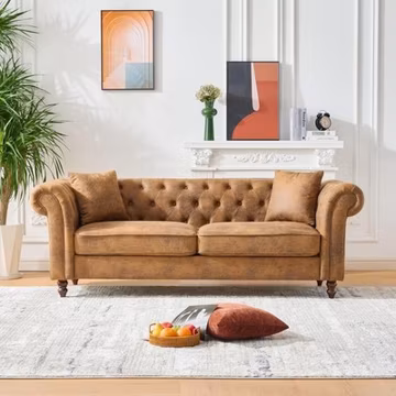 83"Chesterfield tech Fabric Sofa 3 Seater Couch with Rolled Arms