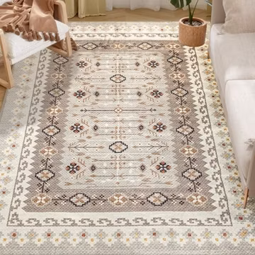 Area Rug 4x6, Non-Slip Boho Flannel Print Floor Carpet, Brown