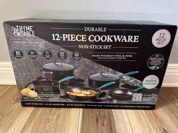 Thyme & Table 12-Piece Ceramic Non-Stick Cookware Set - Black Rainbow Collection